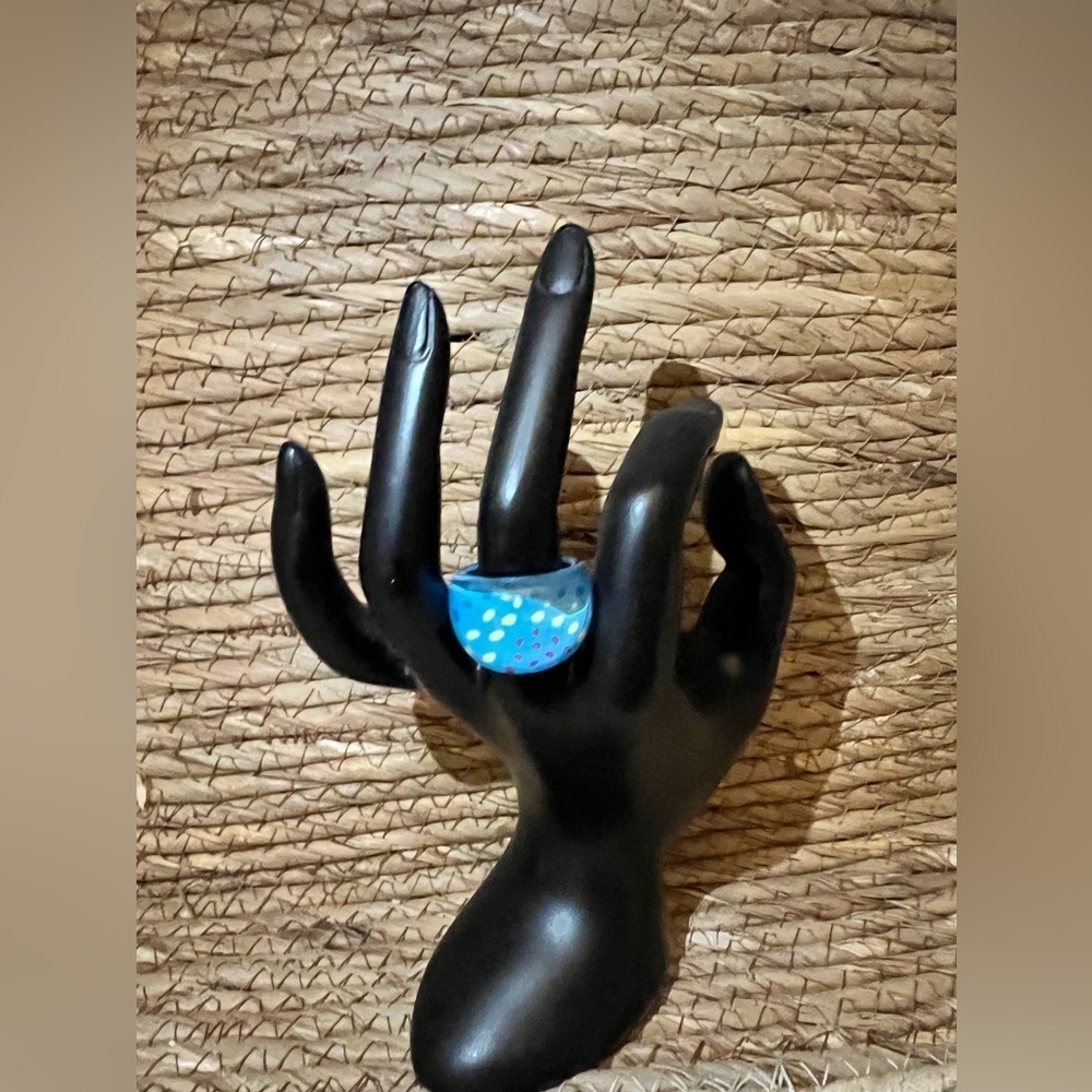Colorful acrylic blue ring Polka Dot Ring - Picture 2 of 5